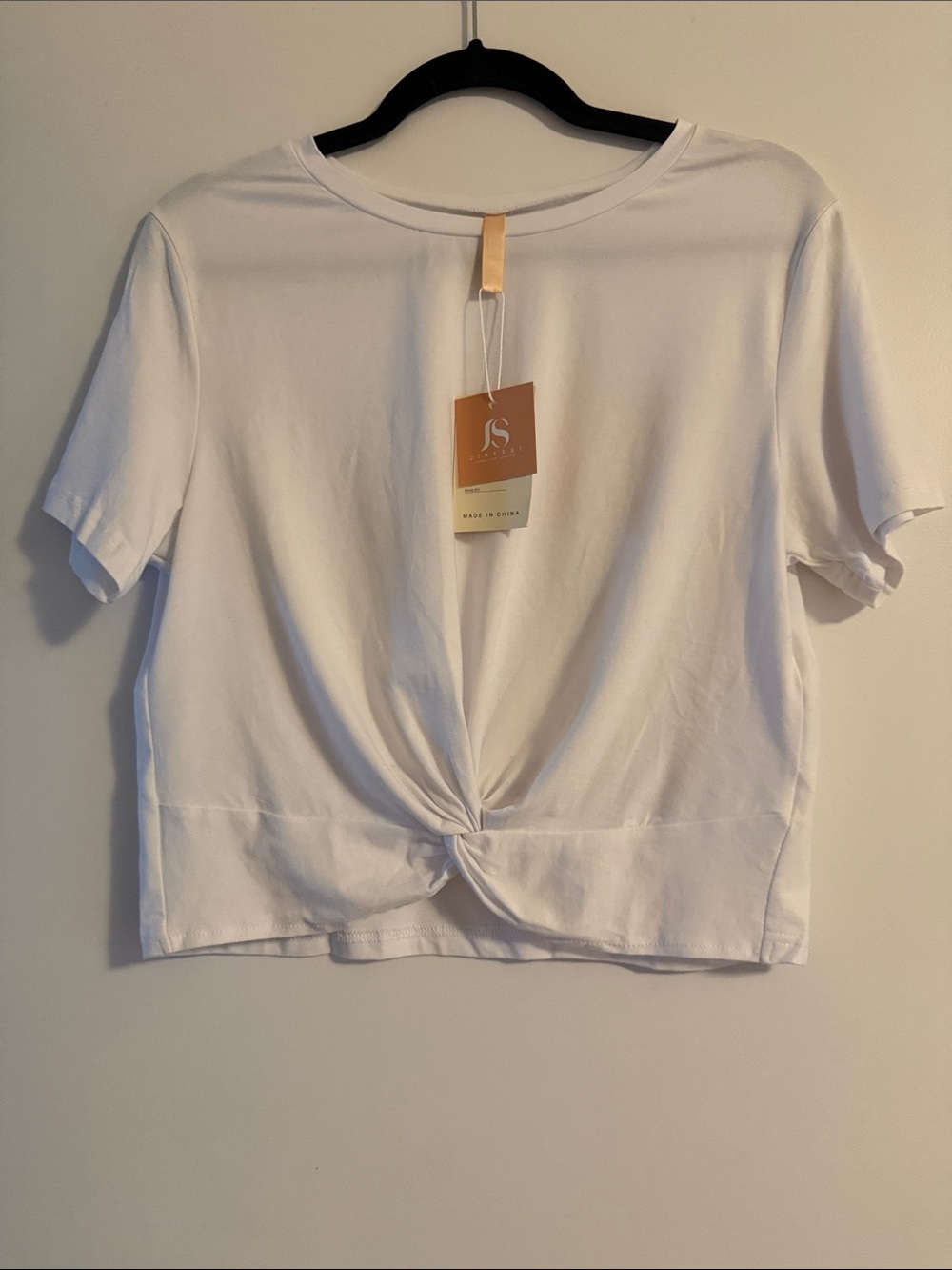 Twist-Front White Crop Top - Classic Short Sleeve